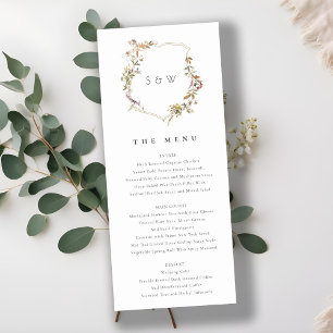 Dusky Pink Blush Wildflower Crest Wedding Menu Invitation