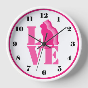 Dusky pink cat in silhouette, LOVE, with numbers  Clock