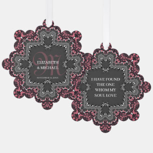 Dusky Pink Charcoal Vintage Romance Damask Lace Tree Decoration Card