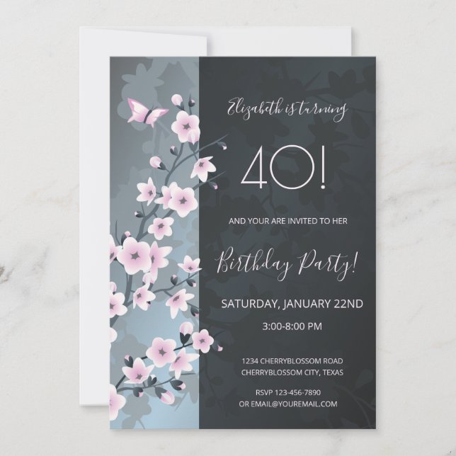 Dusky Pink  Cherry Blossoms Custom Birthday Invitation (Front)