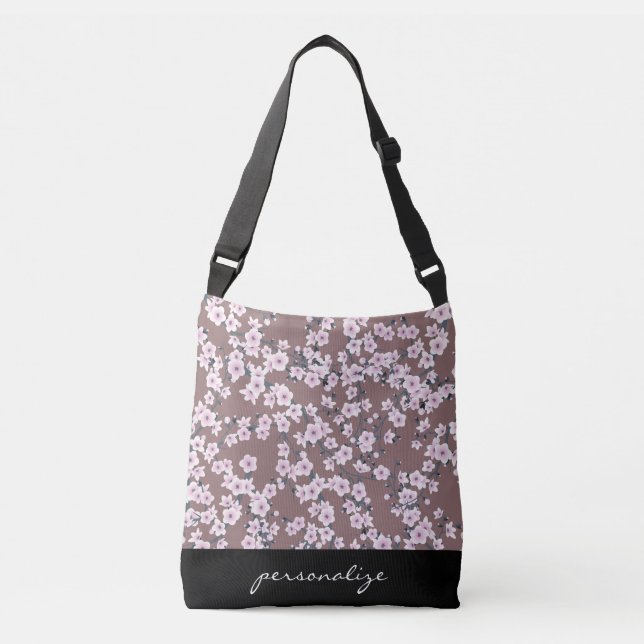 Dusky Pink Cherry Blossoms Pattern Crossbody Bag (Front)