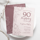 Dusky Pink Floral 90th Birthday Party Invitation<br><div class="desc">Dusky Pink Floral 90th Birthday Party Invitation. Minimalist modern design featuring botanical outline drawings accents and typography script font. Simple trendy invite card perfect for a stylish female bday celebration. Can be customized to any age. Printed Zazzle invitations or instant download digital printable template.</div>