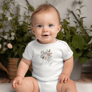 Dusky Pink Floral Whimsical Cute Script Baby Bodysuit