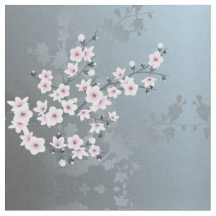 Dusky Pink Grayish Blue Cherry Blossom Pattern Fab Fabric