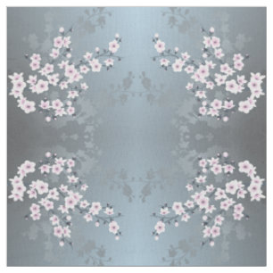 Dusky Pink Grayish Blue Cherry Blossom Pattern Fabric