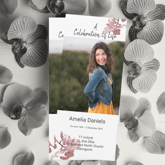 Dusky Pink Orchid Celebration Of Life Photo Card (Creator Uploaded)