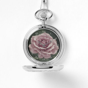 Dusky Pink Rose Flower Floral Personalised Silver Watch