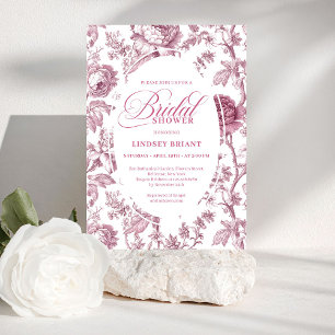 Dusky Pink Toile Roses Pattern Bridal Shower Invit Invitation