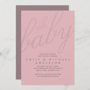 Dusky Pink Typography Baby Shower Gender Reveal Invitation