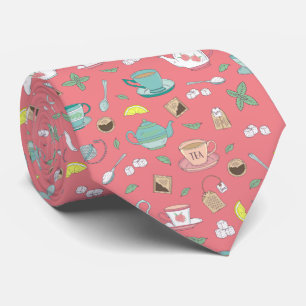 Dusky Pink Vintage Tea Cups Teapots Patterned Tie