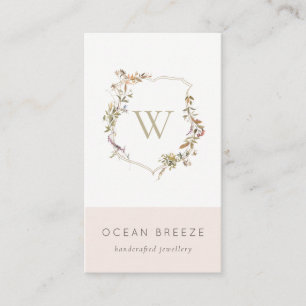 Dusky Pink Wildflower Monogram Initial Crest Business Card
