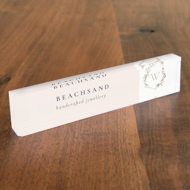 Dusky Pink Wildflower Monogram Initial Crest  Nameplate (Side)