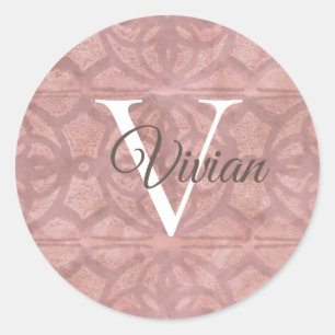 Dusky Pink With White Monogram Name Classic Round Sticker