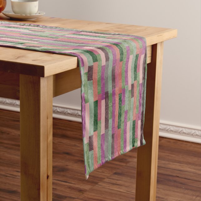Dusky Purple and Pink Damask and Stripes Medium Table Runner (In Situ)
