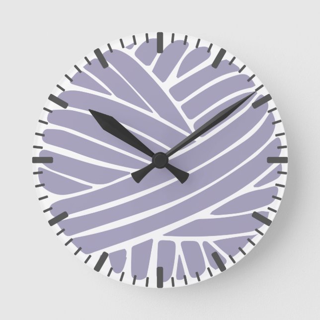 Dusky Purple Minimal Modern Yarn Ball Round Clock (Front)