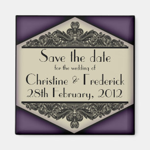 Dusky Purple Vintage, square save the date magnet