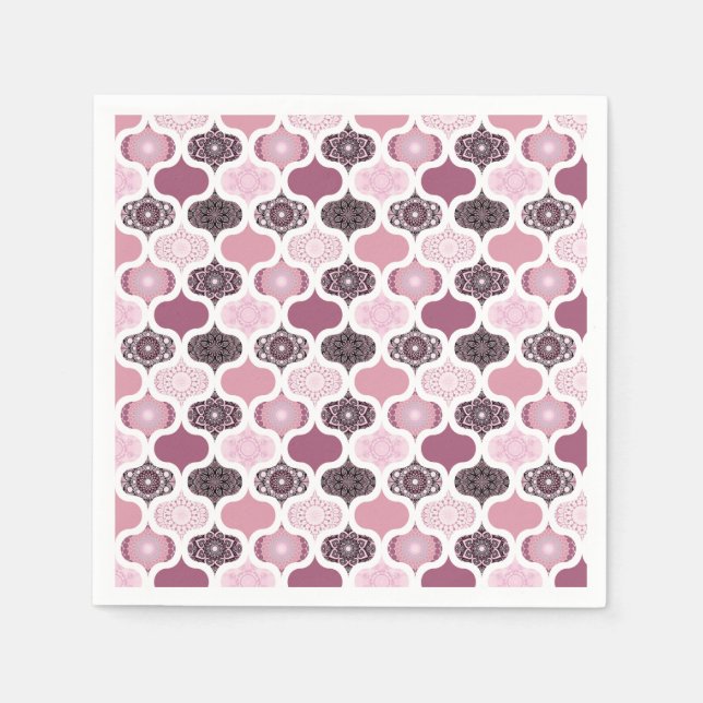 Dusky Rose Dot Mandalas Ogee Patchwork Papercraft Napkin (Front)