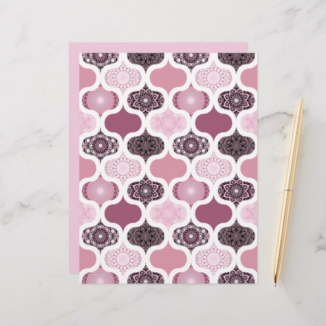 Dusky Rose Dot Mandalas Patchwork Scrapbook Paper (Front/Back In Situ)