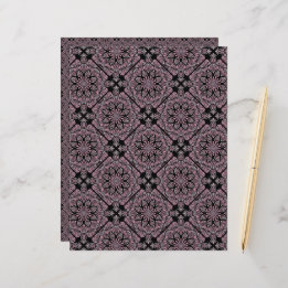 Dusky Rose Fronds Mandala Geometric Diamond Tile