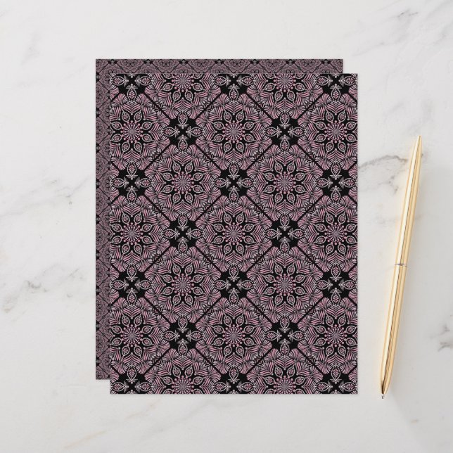 Dusky Rose Fronds Mandala Geometric Diamond Tile (Front/Back In Situ)