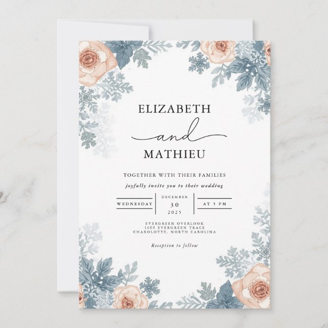 Dusky Rose Frost Floral Wedding Invitation (Front)