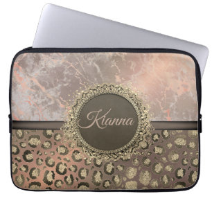 Dusky Rose Marble Glittery Leopard           Laptop Sleeve