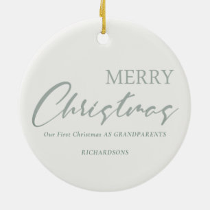 Dusky Sage Green Wreath Photo Merry Christmas Ceramic Tree Decoration