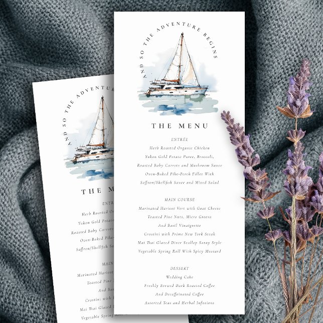 Dusky Sailboat Yacht Seascape Wedding Menu Invitation (Creator Uploaded)