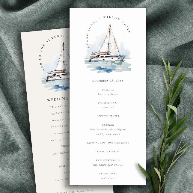 Dusky Sailboat Yacht Seascape Wedding Program Invitation (Creator Uploaded)