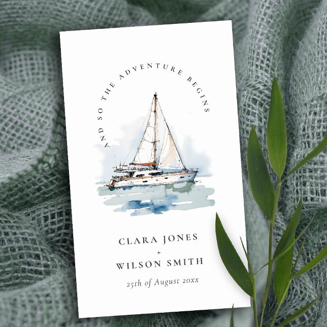 Dusky Sailboat Yacht Seascape Wedding Website Enclosure Card (Creator Uploaded)