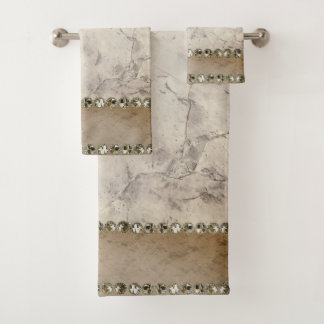Dusky Smoky Marble Diamond Bling Bath Towel Set
