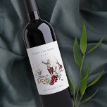 Dusky Stag Marsala Foliage Wreath Merry Christmas Wine Label<br><div class="desc">If you need any further customisation please feel free to message me on yellowfebstudio@gmail.com.</div>