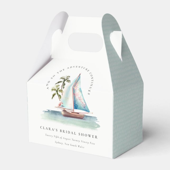 Dusky Teal Sailboat Palm Seascape Bridal Shower Favour Box (Front Side)