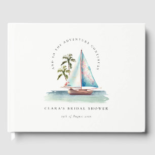 Dusky Teal Sailboat Palm Seascape Bridal Shower Guest Book