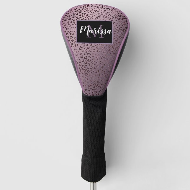 Dusky Violet Leopard Monogram  Golf Head Cover (Front)