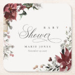 Dusky Warm Winter Festive Foliage Baby Shower Square Paper Coaster<br><div class="desc">If you need any further customisation please feel free to message me on yellowfebstudio@gmail.com.</div>