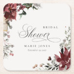 Dusky Warm Winter Festive Foliage Bridal Shower Square Paper Coaster<br><div class="desc">If you need any further customisation please feel free to message me on yellowfebstudio@gmail.com.</div>