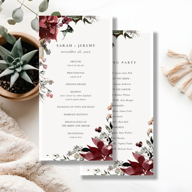 Dusky Warm Winter Festive Foliage Wedding Program Thank You Card (Creator Uploaded)