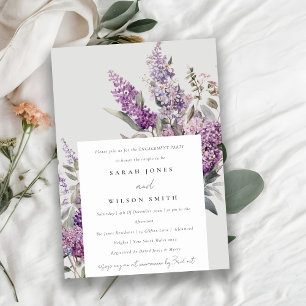 Dusky Watercolor Lilac Cottage Floral Engagement Invitation