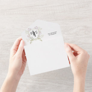 Dusky Wildflower Monogram Crest Wedding All In One Invitation