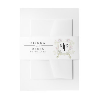 Dusky Wildflower Monogram Crest Wedding Invitation Belly Band