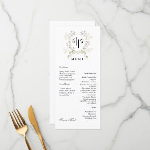 Dusky Wildflower Monogram Crest Wedding Menu