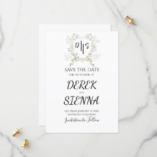 Dusky Wildflower Monogram Crest Wedding Save The Date