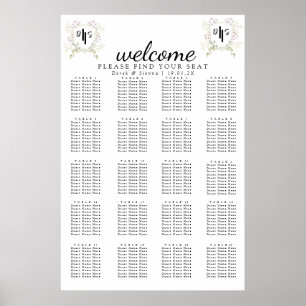Dusky Wildflower Monogram Crest Wedding Seating Poster