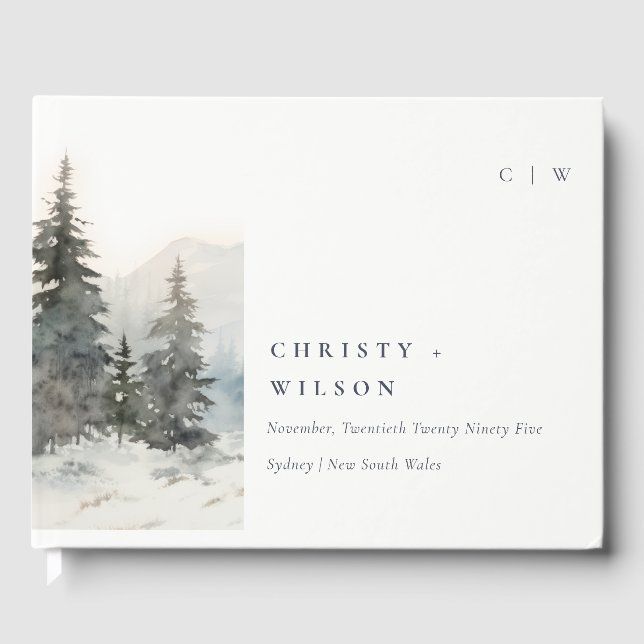 Dusky Winter Snow Mountain Landscape Wedding Guest Book (Front)