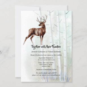 Dusky winter watercolor forest stag wedding invitation