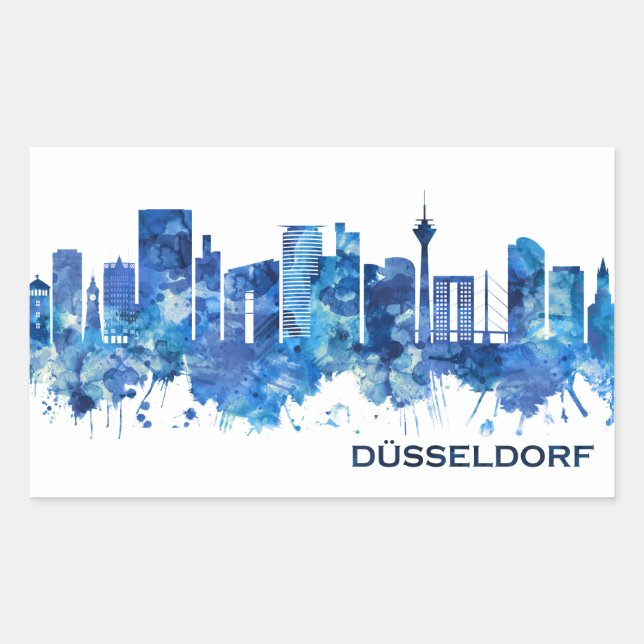 Dusseldorf Germany Skyline Blue Rectangular Sticker (Front)