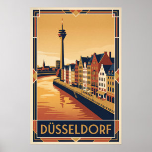 Düsseldorf Germany Vintage Travel Illustration Poster