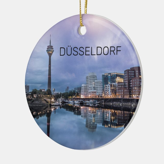 Dusseldorf Skyline Germany Holiday Sunset Souvenir Ceramic Tree Decoration (Left)