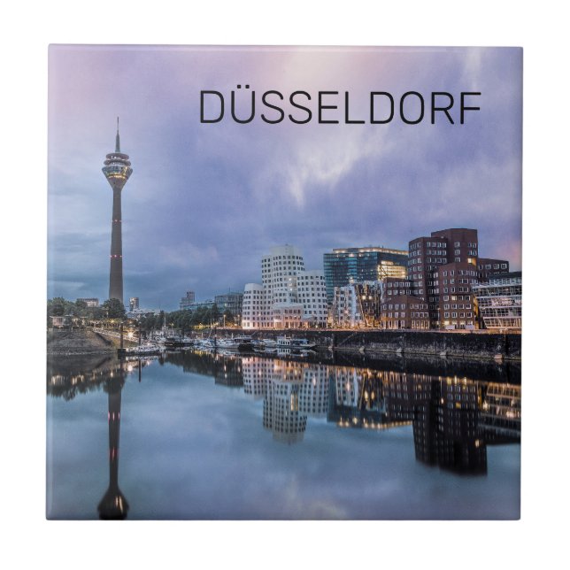 Dusseldorf Skyline Germany Holiday Sunset Souvenir Tile (Front)